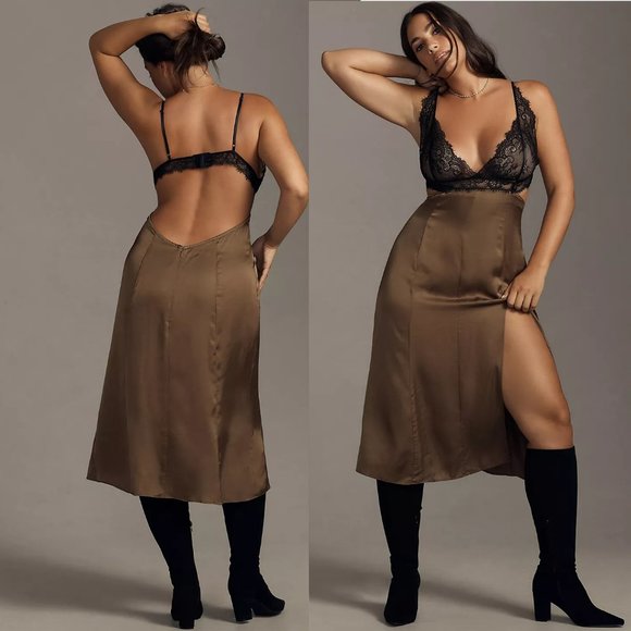 By Anthropologie Lace-Top Satin Chemise size 14 new with tag nwt - Picture 2 of 8